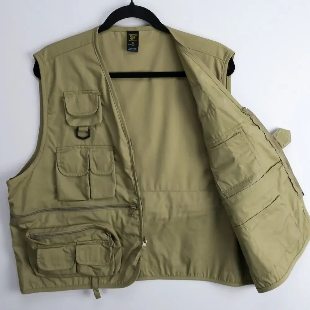 Fly Fishing Utility Vest Men's XL Khaki Multi Pocket Outdoor SJK NWOT